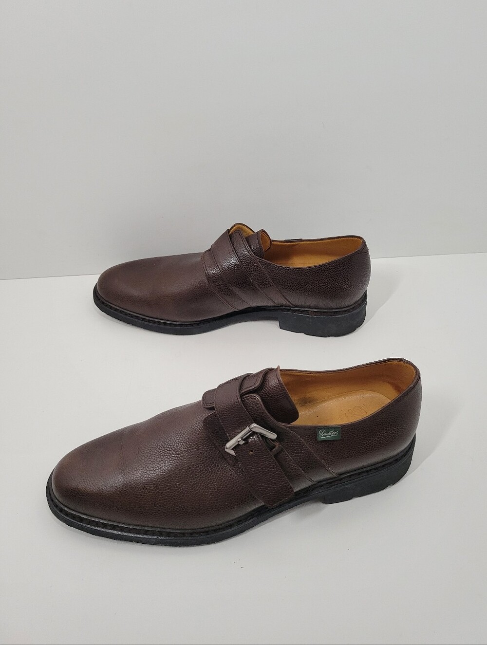 Paraboot Brown Leather Monk Strap W/Buckle Dress Shoes Men USA 12 UK 11 France